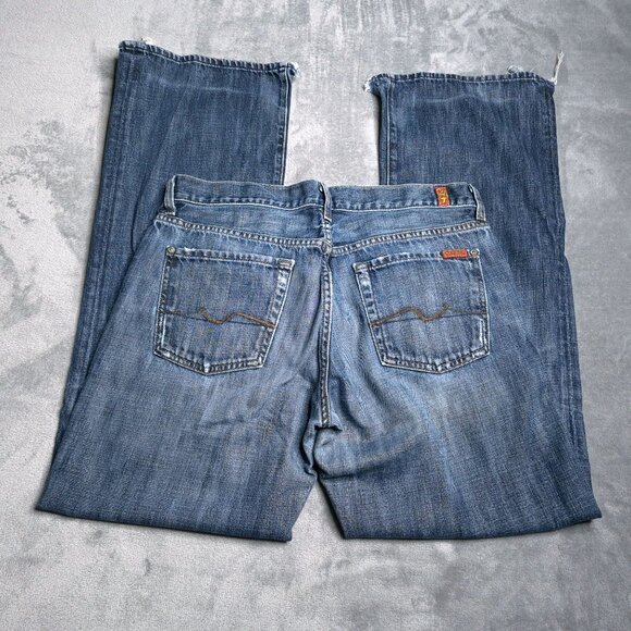 Mens 7 For All Mankind Relaxed Fit Distressed Jeans 33 Button Fly Medium Wash - Picture 2 of 10